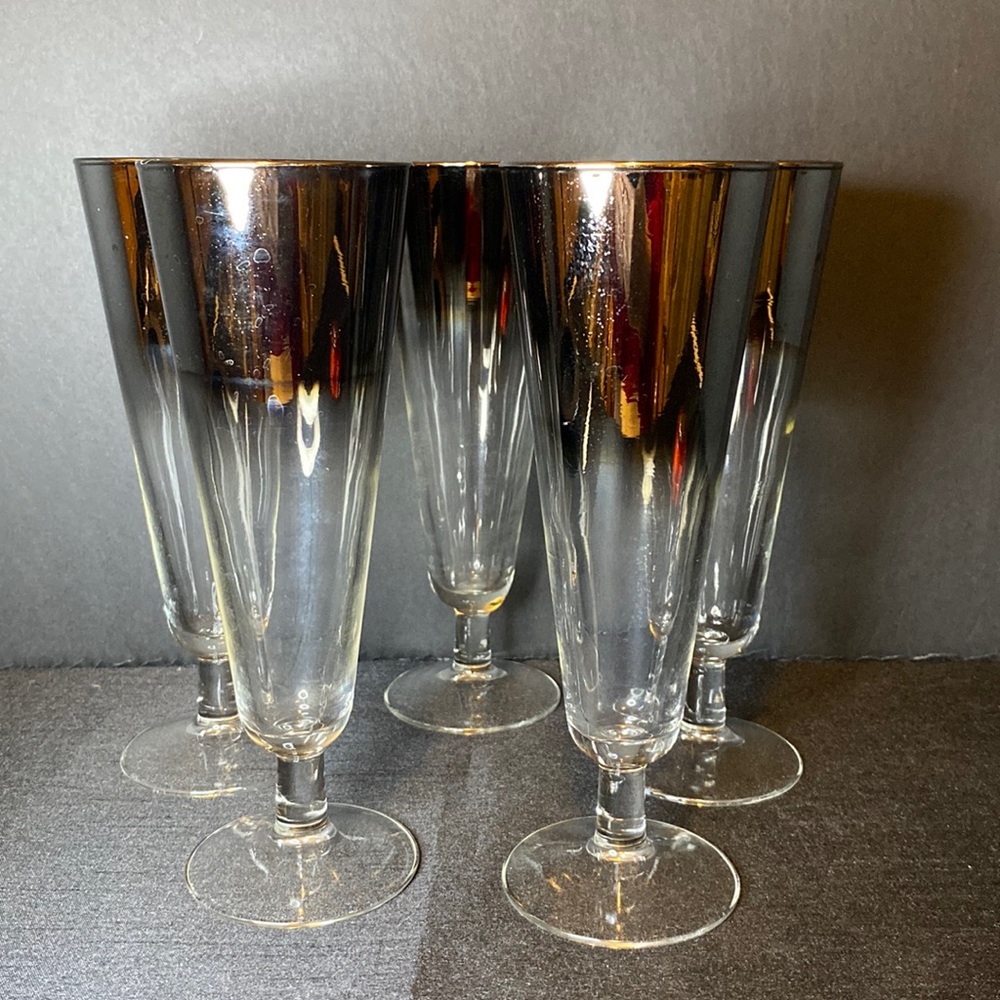 Set of Five Vintage Silver Fade Pilsner Glasses